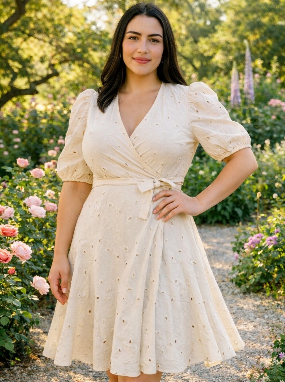 Ivy City Co Beverly Eyelet Wrap Dress Puff Sleeves Cottage Core 100% Cotton NWTs